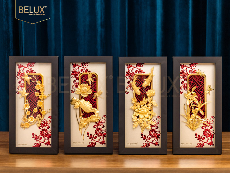 Bộ Tranh Tứ Quý Dát Vàng 24K 26x13cm